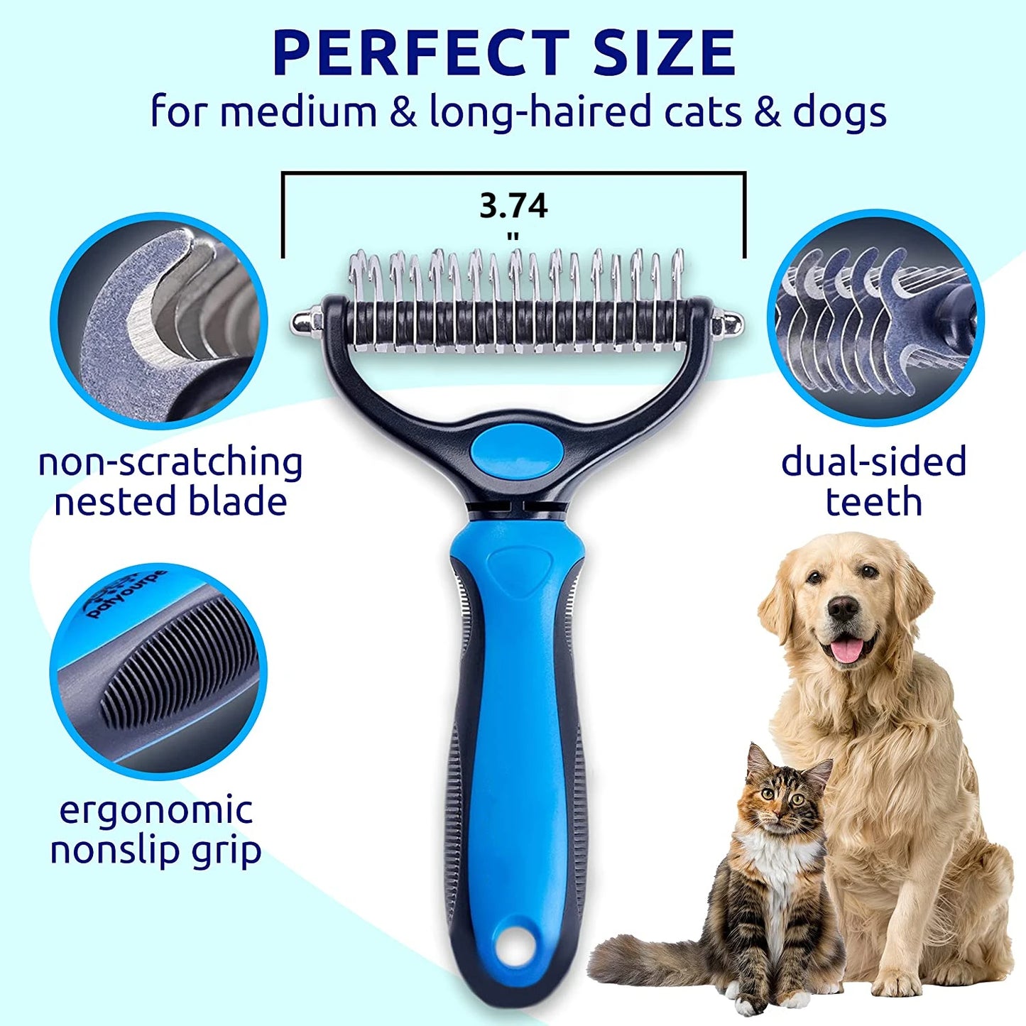 Dog Double Sided Undercoat Deshedding Brush for Dematting/Grooming