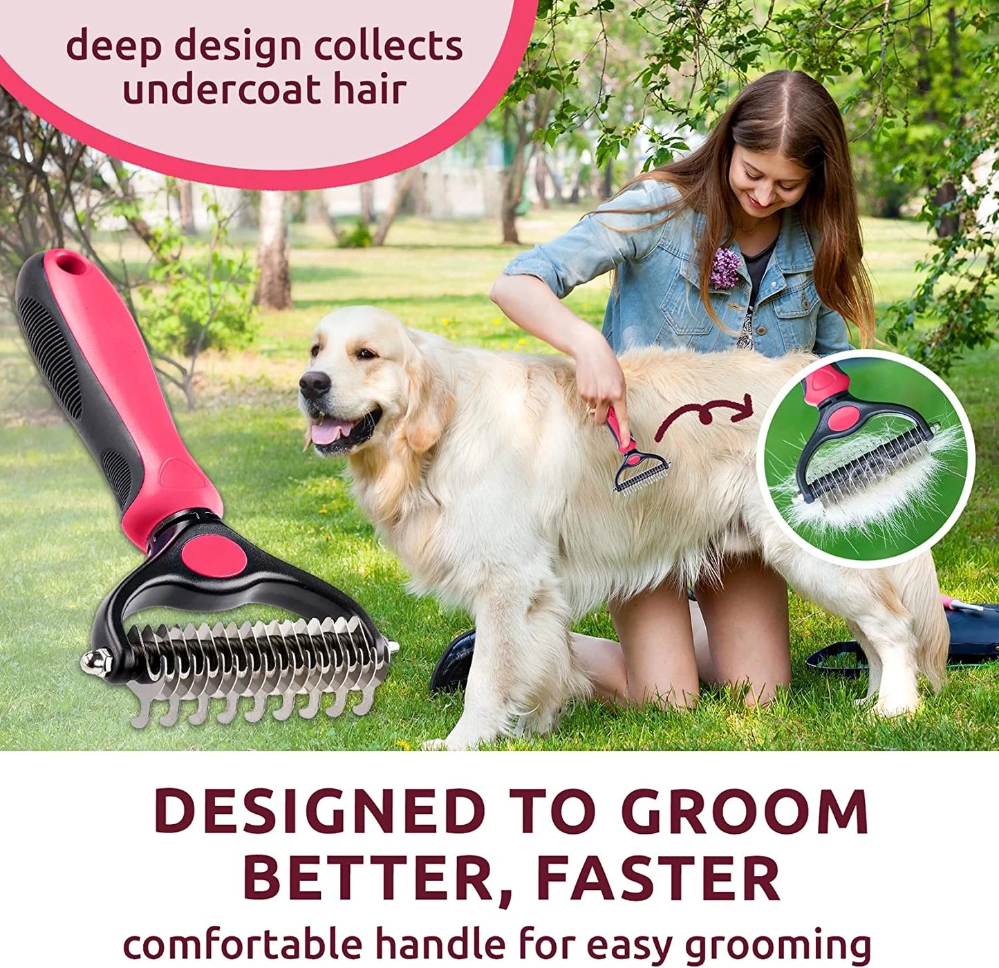 Dog Double Sided Undercoat Deshedding Brush for Dematting/Grooming