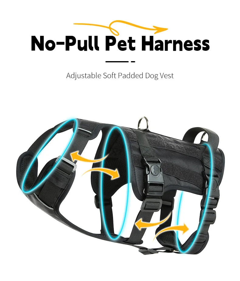 Tactical & Adjustable No Pull Dog Harness with Reflective Oxford Fabric