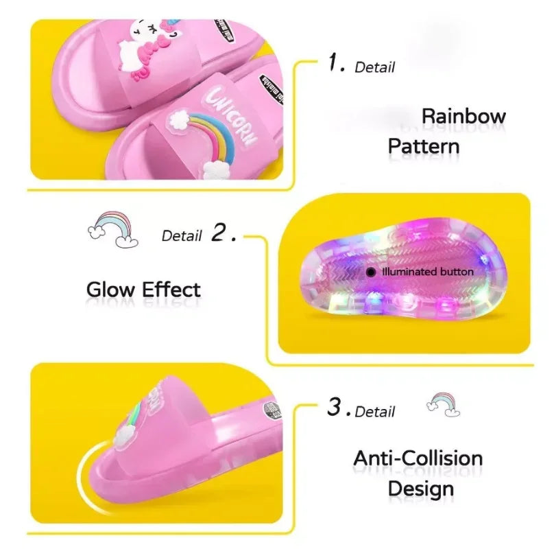 Kids Unicorn Animals Cartoon Prints Lighted Shoes Bathroom Slippers