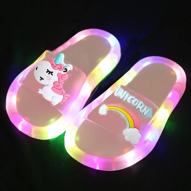 Kids Unicorn Animals Cartoon Prints Lighted Shoes Bathroom Slippers