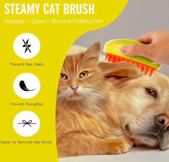 Dog Electric Spray Steam Brush for Massage/Grooming & Tangled/Loose Hair Removal