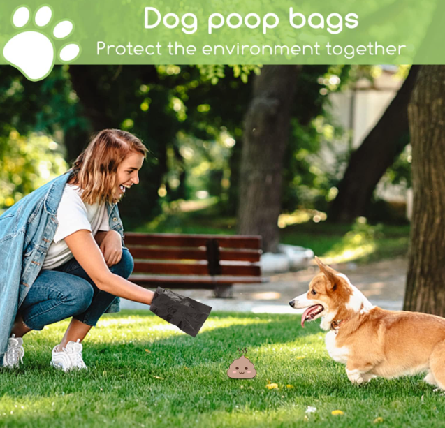 Black Dog Outdoor Cleaning Poop Bags With Dispenser & Leash Clip