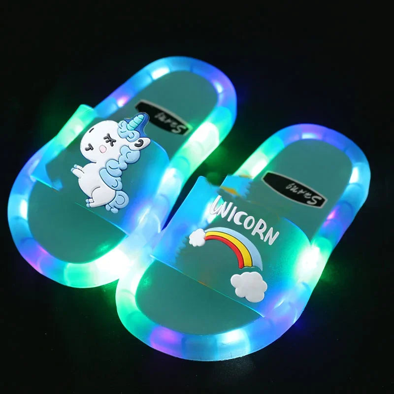 Kids Unicorn Animals Cartoon Prints Lighted Shoes Bathroom Slippers