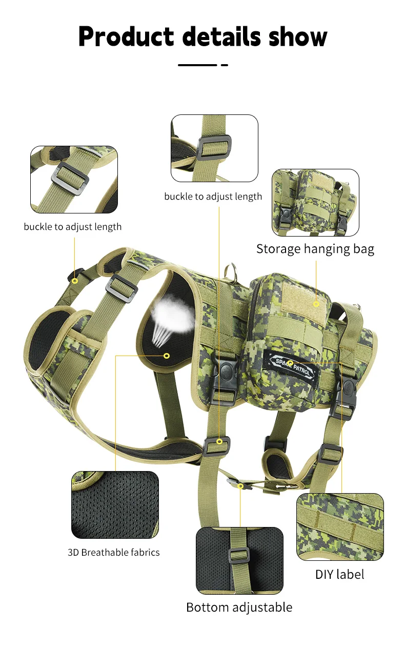 Tactical & Adjustable No Pull Dog Harness with Reflective Oxford Fabric